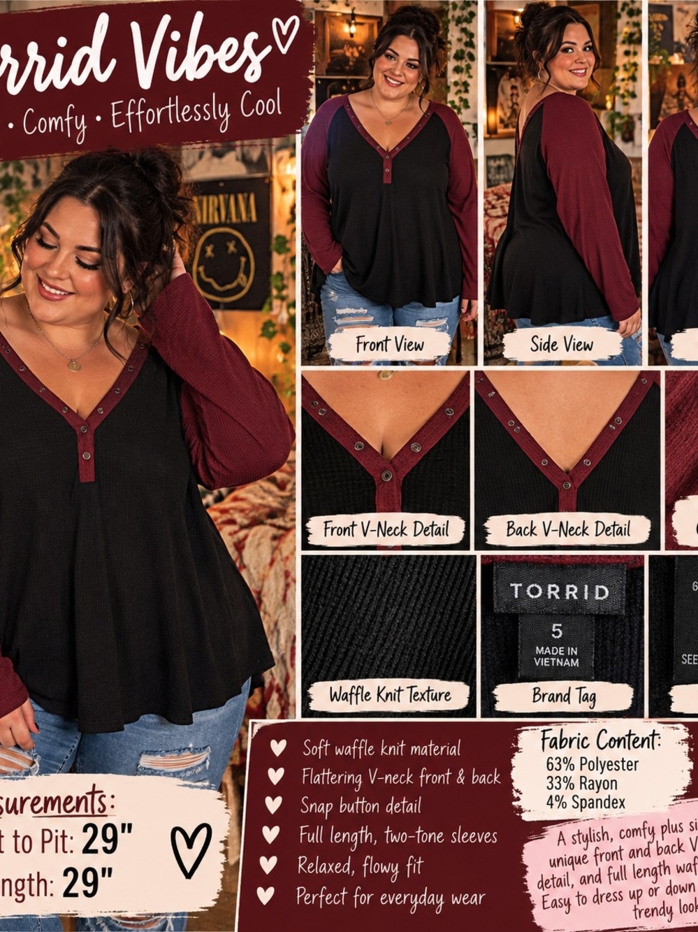 P53 🍷Torrid 5  Burgundy & Black Waffle-Knit Beauty